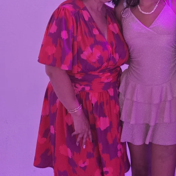 Pink and Purple Summer Dress Flutter Sleeve Sundress - Picture 3 of 4